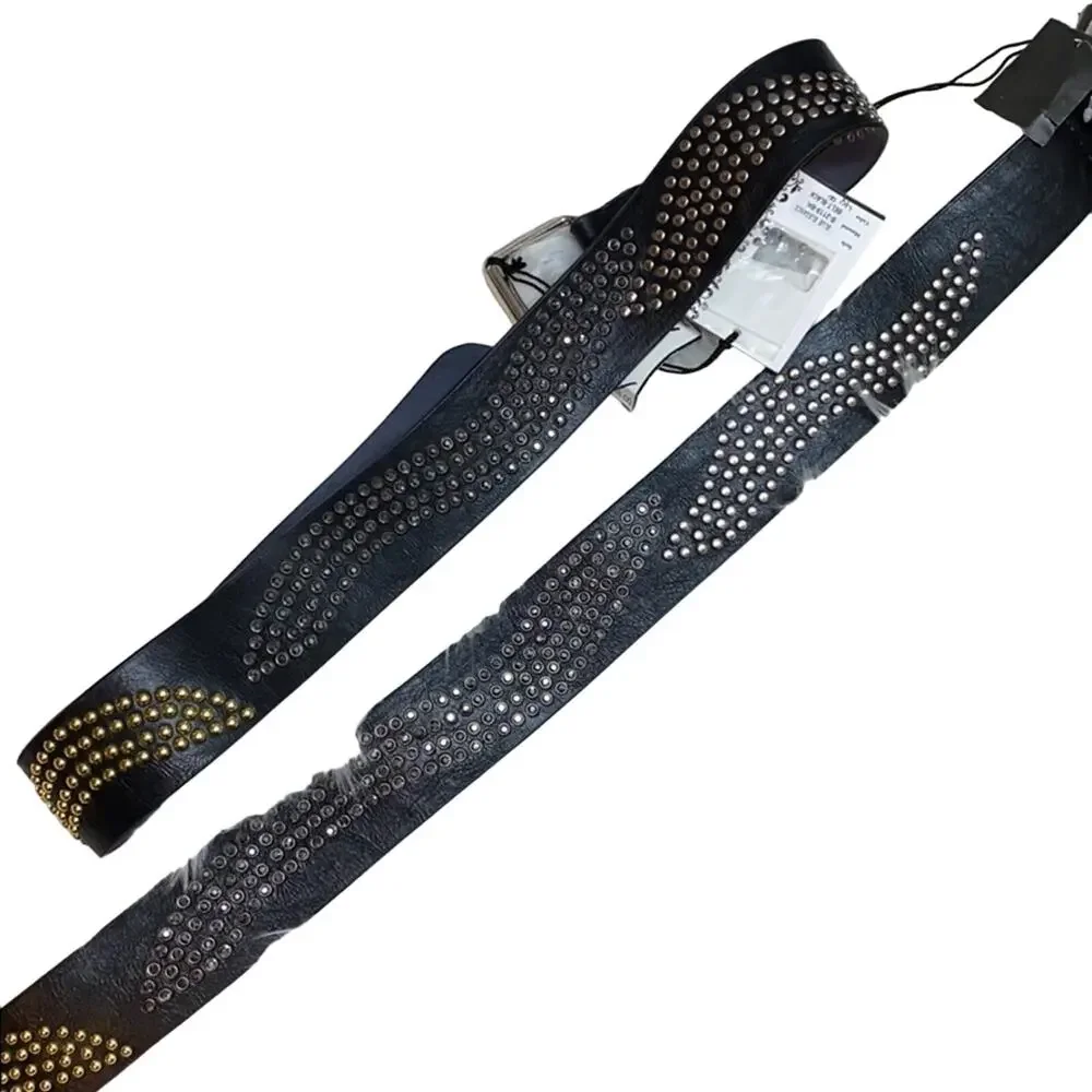 Blue Elegance Black Leather Studded Stone Belt NEW